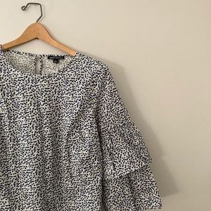 J. Crew Factory White Blouse with Blue Floral Print
